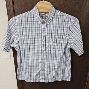 Duluth Trading Magnaready Relaxed Fit Shirt L Tall Blue Plaid Short Sleeves